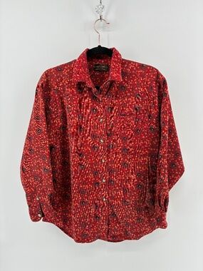 Eddie Bauer Red Floral Button Down Shirt Corduroy